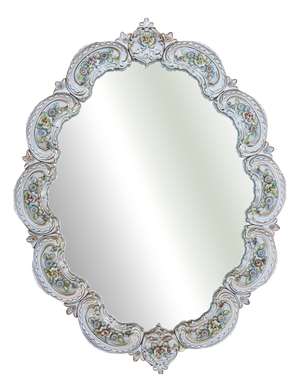 Porcelain Mirror with Polychrome Floral Relief, 1960s