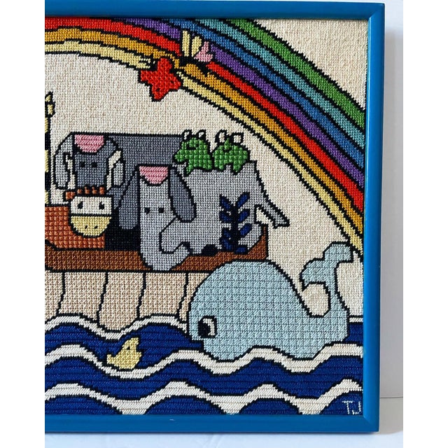 Vintage 1970s Noah’s Ark Framed Needlepoint For Sale - Image 4 of 9