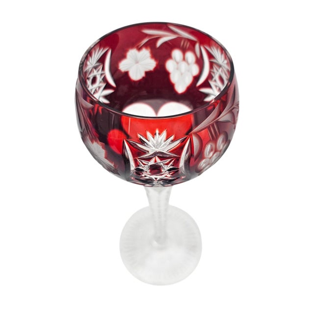 Late 20th Century Late 20th Century Ajka Marsala Ruby Overlay Hand-Cut Crystal Hock Wine Goblet, Hungary 8" For Sale - Image 5 of 13