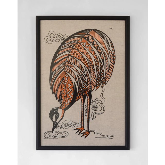 Vintage 1970s Naomi Mills Handprinted Emu Textile Art Wall Hanging For Sale - Image 9 of 9