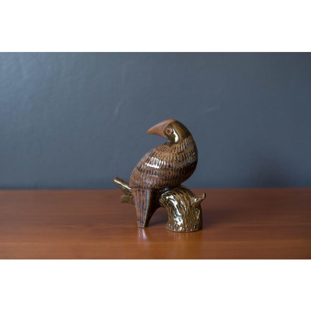 Brown California Studio Mid Century Glazed Stoneware Bird Sculpture by Robert Maxwell For Sale - Image 8 of 8