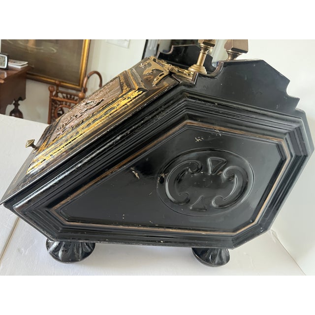 Late 19th Century Highest Quality Victorian Aesthetic Japanned Metal Complete Coal Scuttle Box, Purdonium Original Shovel Marked H.Loveridge & Co. The Edinburgh C1880 For Sale - Image 5 of 14