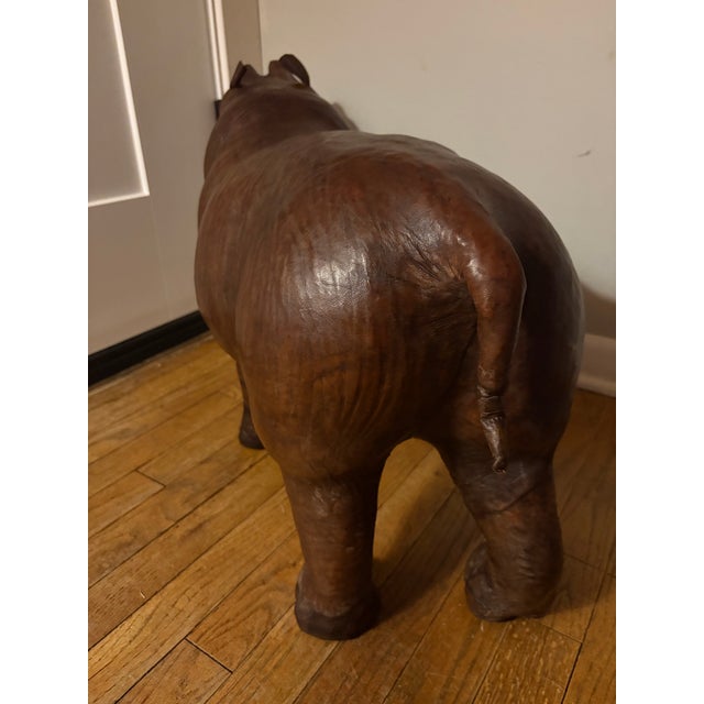 Vintage 1970s Leather Wrapped Hippopotamus Figure With Glass Eyes For Sale - Image 9 of 9