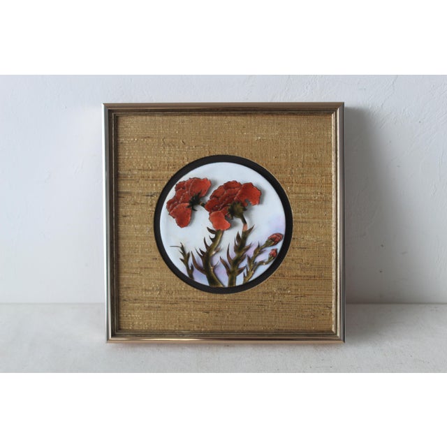 1970s Karl Drerup Style Enamel on Copper Modern Artwork Red Carnations Detail For Sale In Miami - Image 6 of 11