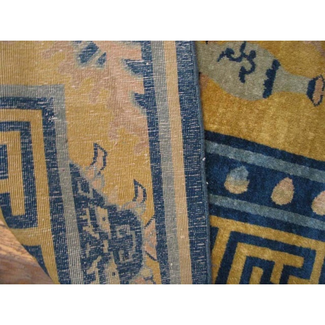 Saffron Stunning Gold Background Color With Cute Details of Chinese Culture Antique Rug For Sale - Image 8 of 9