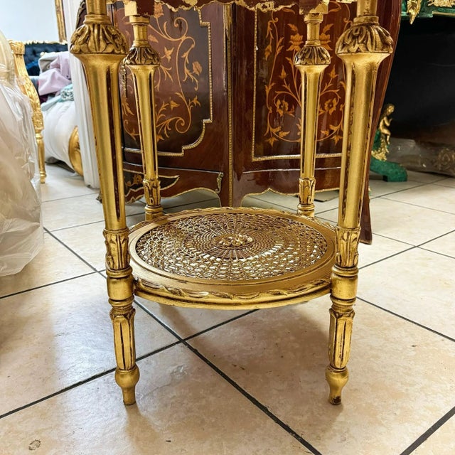 2020s Side Table French Style Beige Marble Topped For Sale - Image 5 of 7