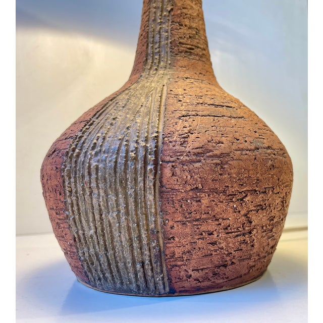 Mid-Century Modern Large Danish Stoneware Table Lamp with Green Shade from Sejer, 1970s For Sale - Image 3 of 14