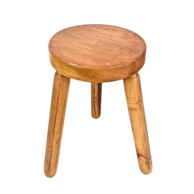 Mid-Century French Modern Wooden Tripod Stool in the style of Charlotte Perriand, 1950s For Sale - Image 18 of 18