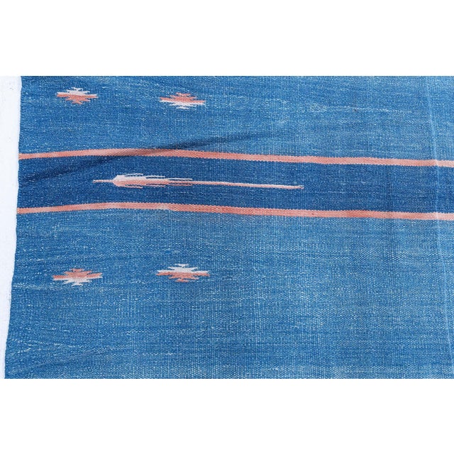 Doris Leslie Blau Mid-Century Indian Dhurrie Light Blue Flatweave Cotton Carpet For Sale - Image 4 of 7