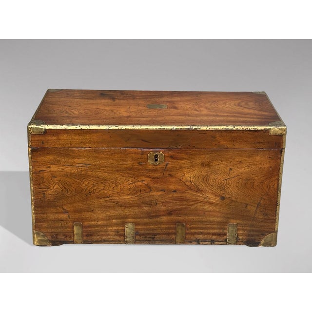 Large 19th Century Camphor Brass Bound Campaign Travelling Trunk with Stunning Rich Patina A large late 19th-century...