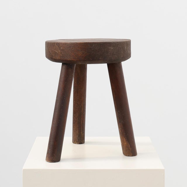 French Rustic Oak Wooden Tripod Stool, 1890s For Sale - Image 10 of 10