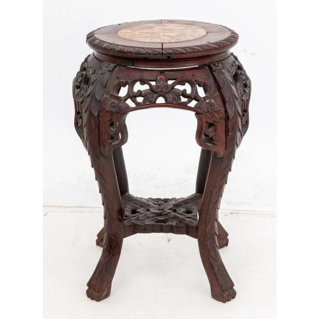 Chinese Chinese Marble Inset Rosewood Pedestal Table For Sale - Image 3 of 6