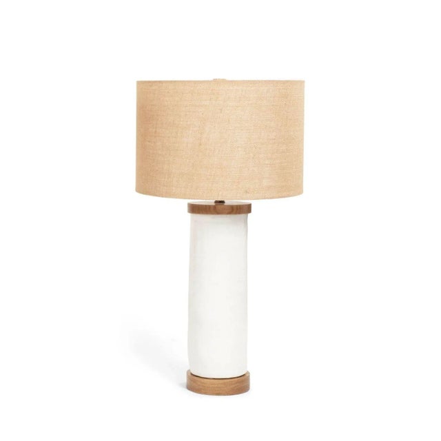 2020s White Glazed Ceramic Cylinder Shape Lamp For Sale - Image 5 of 8