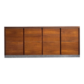 Mid Century Modern Steelcase Walnut & Chrome 10 Drawer Office Credenza Filing Cabinet For Sale