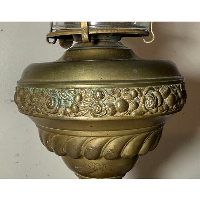 Bronze Antique 19th Century Victorian Ornate Gilt Bronze Glass Astral Oil Table Lamp For Sale - Image 8 of 14