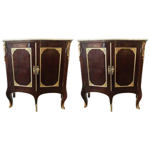 Jansen Style Double Door Marble-Top Bedside Cabinets - a Pair