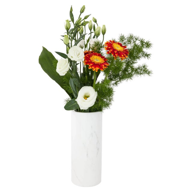 Not Yet Made - Made To Order Cylindrical White Carrara Marble Vase For Sale - Image 5 of 5