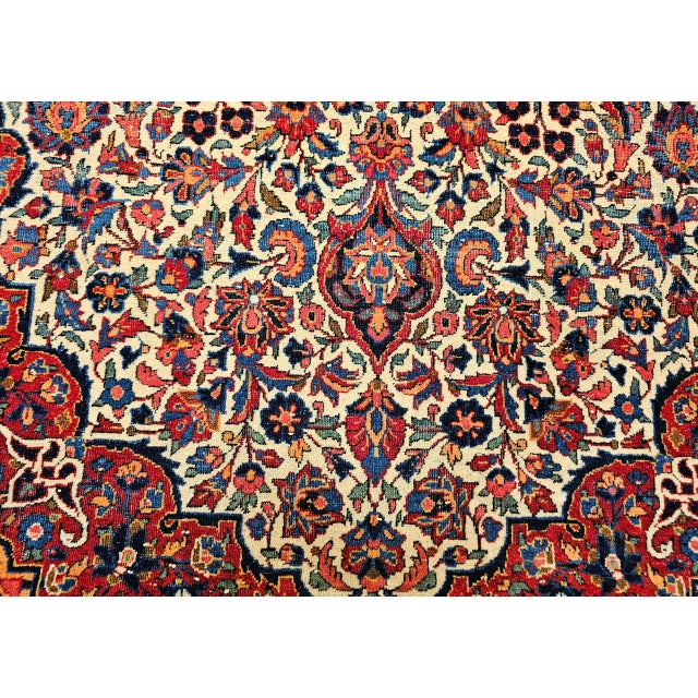 Early 20th Century Persian Kashan Rug, Hand-Knotted Wool, Floral Design, Ivory & Blue, 4x7 For Sale - Image 14 of 17