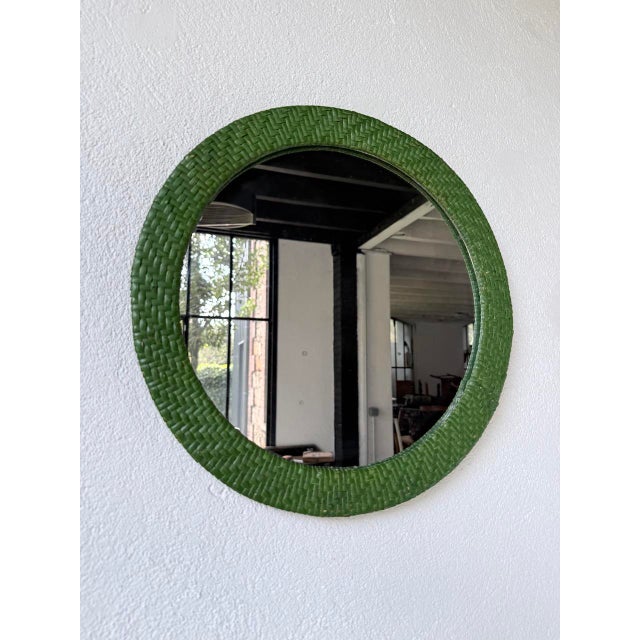 Green Round Wicker Mirror, 1960s For Sale - Image 8 of 18