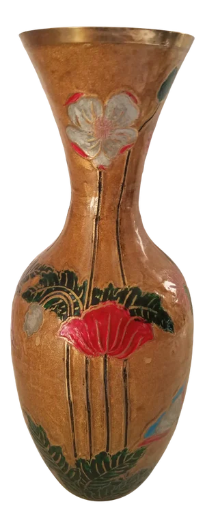Vintage Brass Floral Cloisonne Vase
