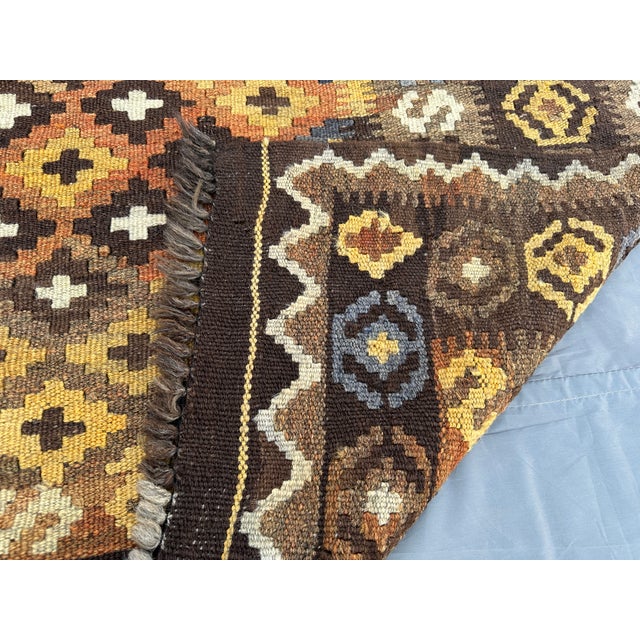 Goldenrod 1970s Afghan Turkmen Flat Weave Tribal Kilim Rug For Sale - Image 8 of 8