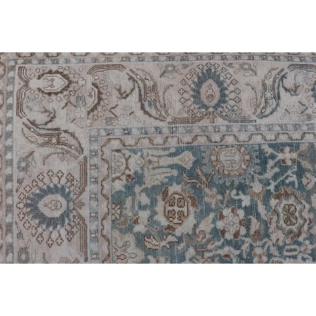 Tribal All-Over Light Green Floral Antique Persian Hamadan Rug With Earthy Tones 7'0 X 9'10 For Sale - Image 3 of 12