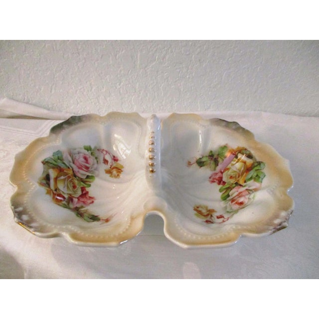 1920s German Hand-Painted Divided Floral Bowl For Sale - Image 9 of 9