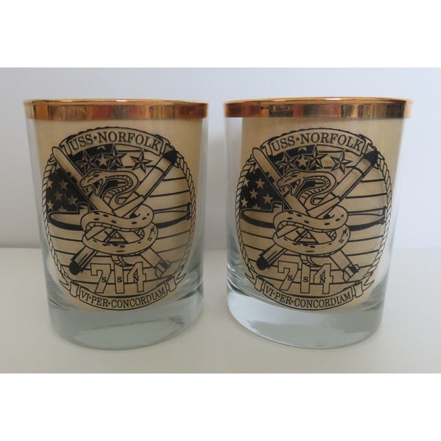 Vintage Naval Uss Norfolk (Ssn-714) Cocktail Whiskey Glass - a Pair For Sale In Dallas - Image 6 of 10