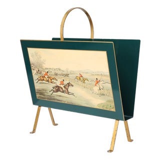 Hollywood Regency Magazine Rack with Painted Scene, France, 1950s For Sale