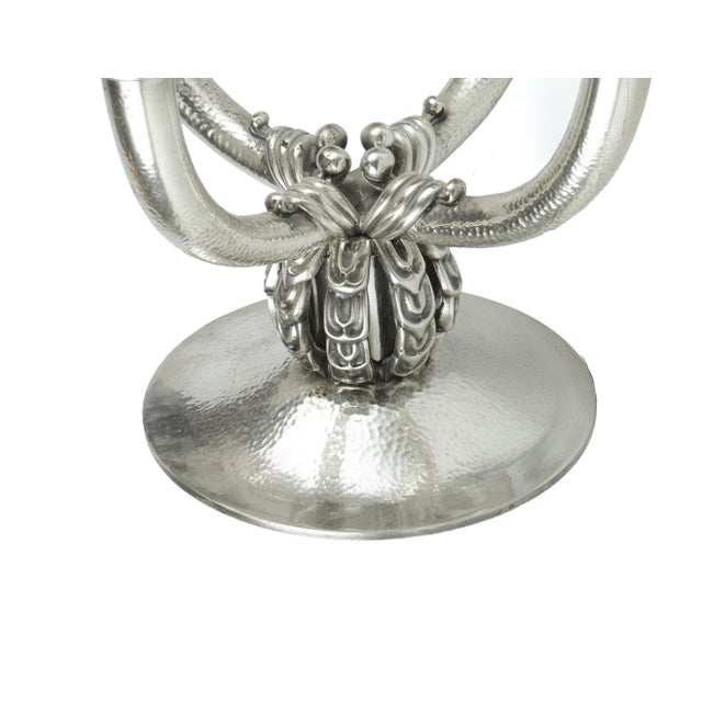 Pair of 1920s Art Déco Polished Silvered Bronze 4-Arms Candelabras, France For Sale - Image 6 of 9