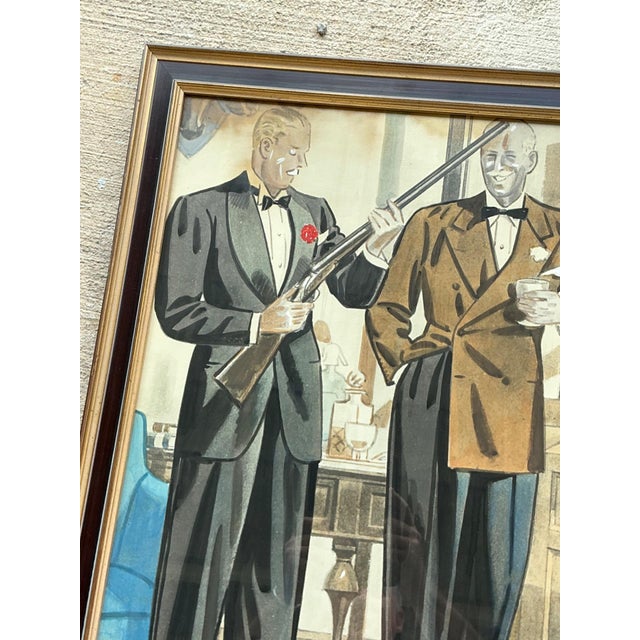 Brown Vintage Framed Gentlemen's Club Illustration For Sale - Image 8 of 18