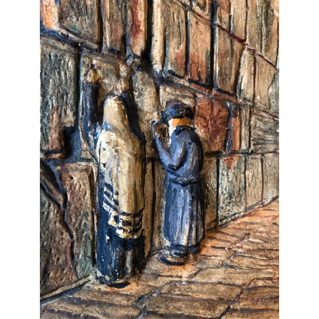 Manobla, Vintage Jerusalem Western Wall Relief Sculpture Model Diorama Painting Judaica, c.1950's For Sale - Image 13 of 13