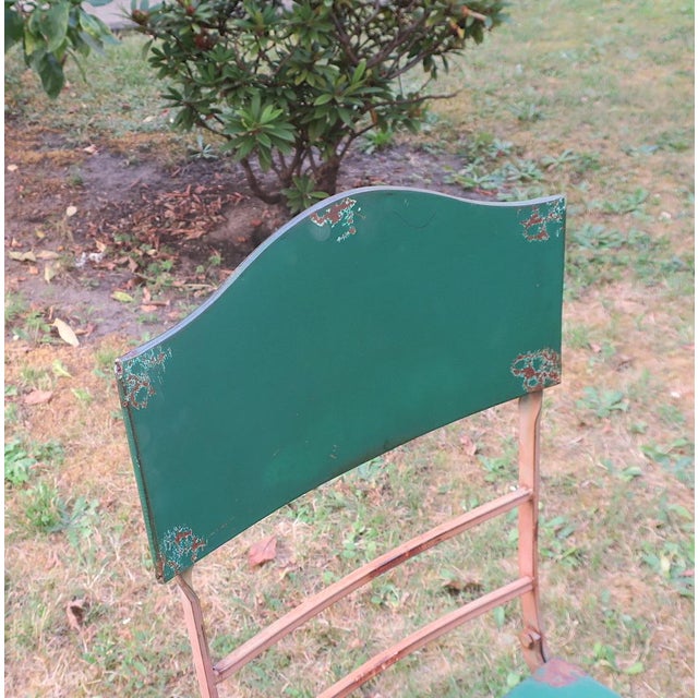 Mid-Century Distressed Painted Iron Garden Table and Chairs, Set of 3 For Sale - Image 5 of 17