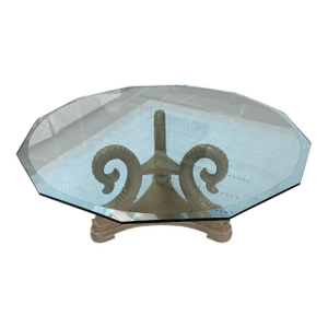 Vintage Dolphin Base Beveled Glass Top Cocktail Coffee Table