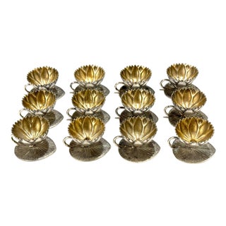 12 American Aesthetic Movement Meriden Silverplate & Goldwashed Lotus Open Salts For Sale