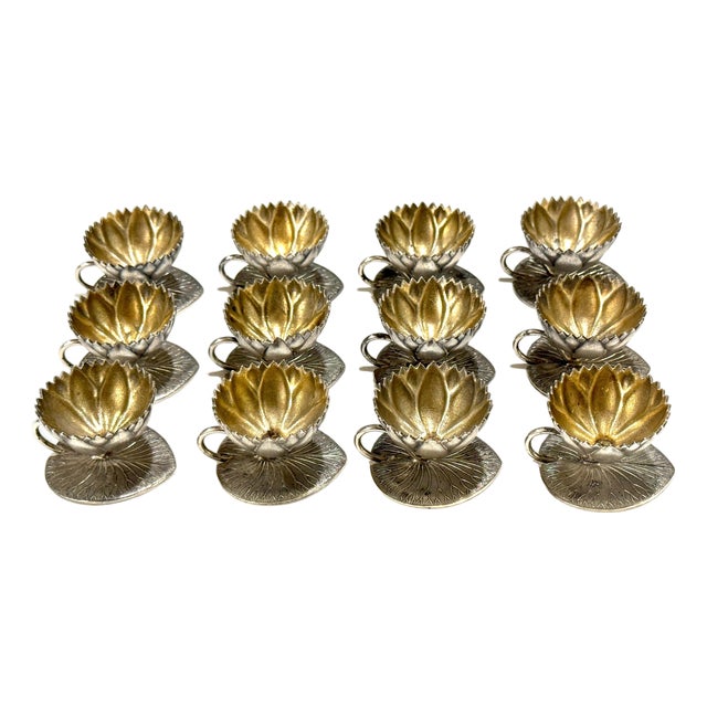12 American Aesthetic Movement Meriden Silverplate & Goldwashed Lotus Open Salts For Sale