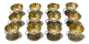 12 American Aesthetic Movement Meriden Silverplate & Goldwashed Lotus Open Salts