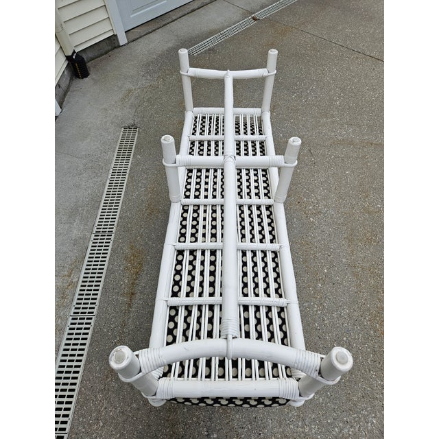 White and Black Rattan Bamboo and Reed Upholstered Bench For Sale - Image 12 of 18