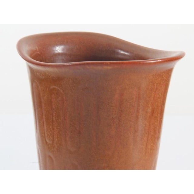 Scandinavian Vase with Incised Pattern & Red-Brown Hare's Fur Glaze by Gunnar Nylund for Rörstrand, 1950s For Sale - Image 3 of 5