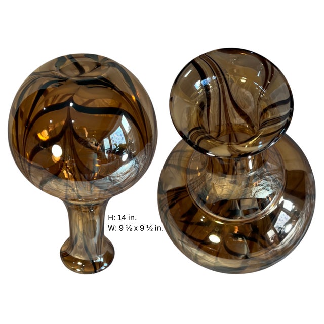 Art Glass Abstract Iridescent Tortoise Shell Vases- Set of Two For Sale - Image 17 of 18