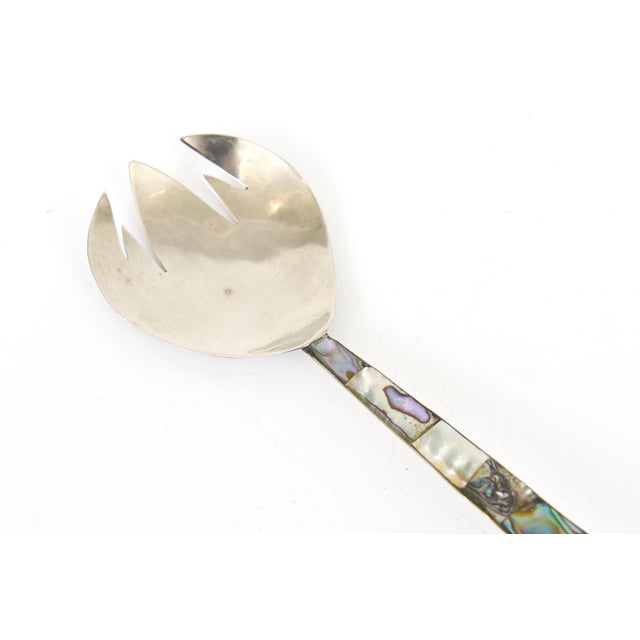 Metal Vintage Silver-Plate and Abalone Salad Servers or Serving Pieces Pair Of For Sale - Image 7 of 10