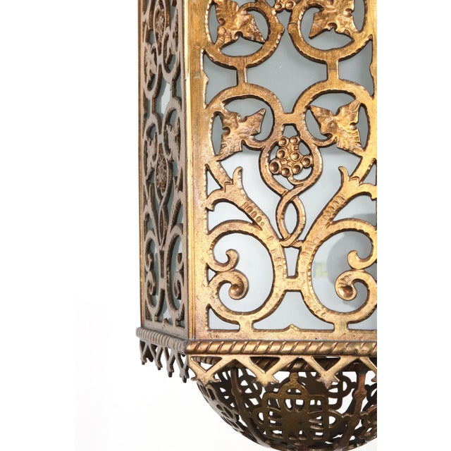 Mid 20th Century Oscar Bach Style Cast Bronze Frosted Glass Pendant Light For Sale - Image 10 of 14