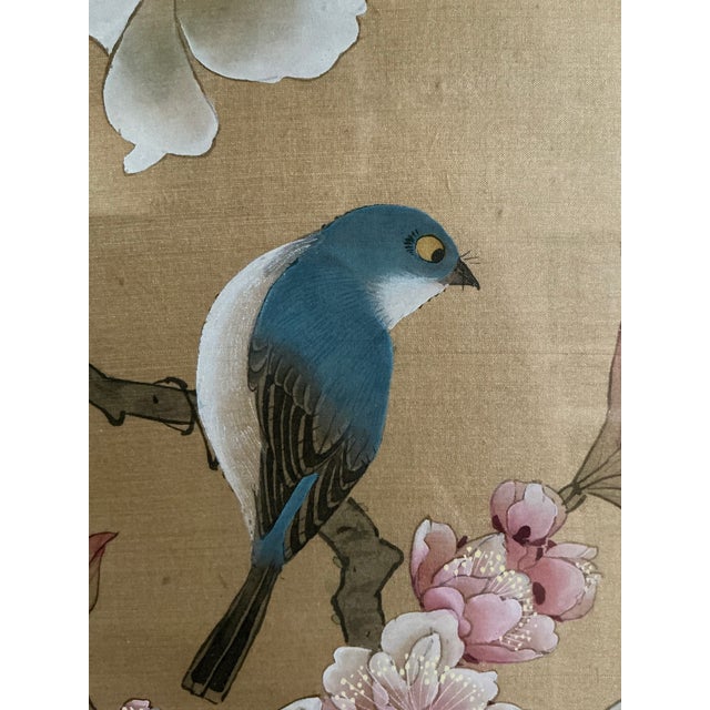 Beautiful Framed East Asian Botanical and Bird Painting For Sale - Image 9 of 12