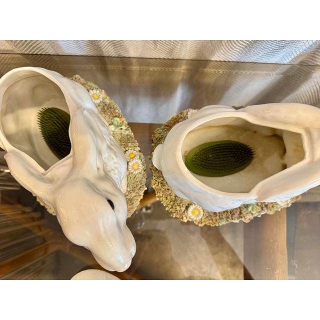 Italian Majolica Bunny Centerpiece, Pair For Sale - Image 4 of 8