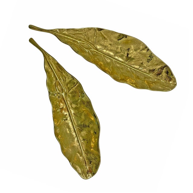 Mid-Century Modern Vintage Brass Tobacco Leaf Dishes - A Pair For Sale - Image 3 of 12