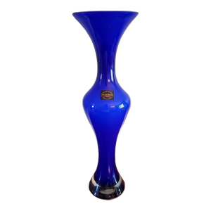 Vintage Krosno Makora Hand Blown 16" Cobalt Blue Glass Flower Vase