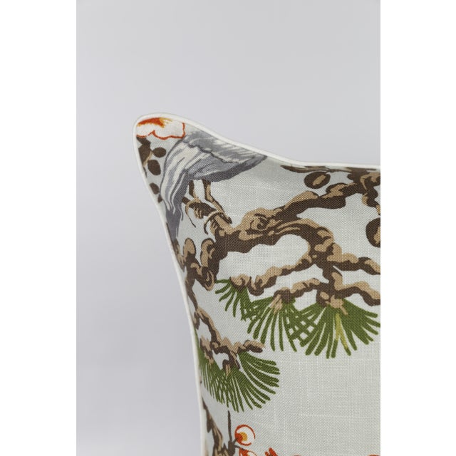 Pair of custom, high-end designer linen Chinoiserie and cherry blossom pattern pillow covers. Pattern on fronts, solid...