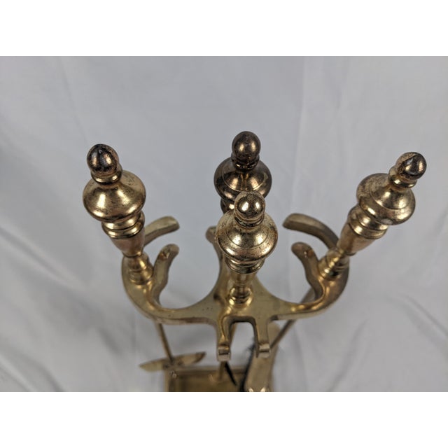 Mid 20th Century Vintage Brass Fireplace Ensemble With Folding Screen, Andirons & Fire Tools For Sale - Image 5 of 18