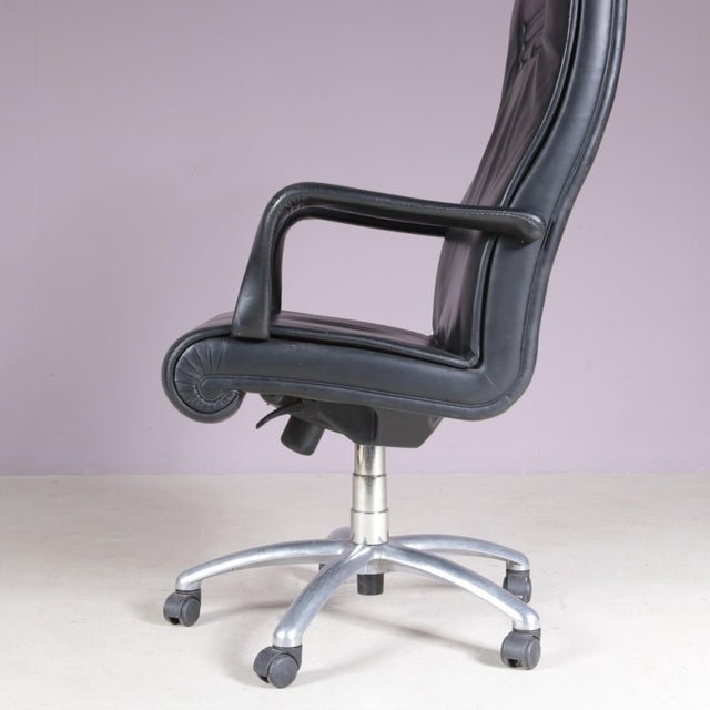 Metal Vintage Italian Black Leather Desk Chair from Poltrona Frau, 2000s For Sale - Image 7 of 13