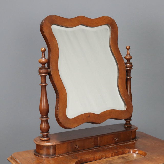 Antique Vanity Table in Walnut with Mirror, Italy, 19th Century For Sale - Image 3 of 10